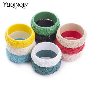 Resin Cuff Engraved Flowers Bracelet for Women
