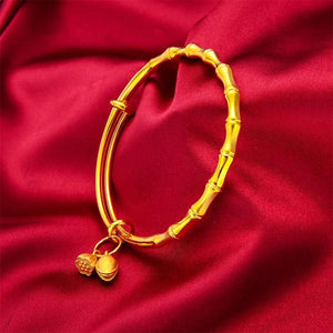 24K Bamboo Charm Bangles for Women Adjustable Wedding Jewelry