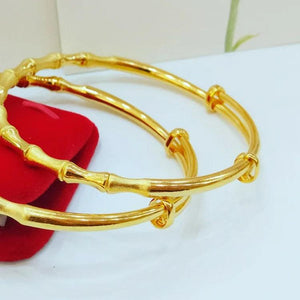 24K Bamboo Charm Bangles for Women Adjustable Wedding Jewelry