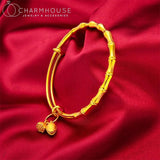 24K Bamboo Charm Bangles for Women Adjustable Wedding Jewelry
