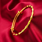 24K Bamboo Charm Bangles for Women Adjustable Wedding Jewelry