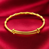 24K Bamboo Charm Bangles for Women Adjustable Wedding Jewelry