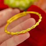 24K Bamboo Charm Bangles for Women Adjustable Wedding Jewelry