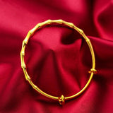 24K Bamboo Charm Bangles for Women Adjustable Wedding Jewelry