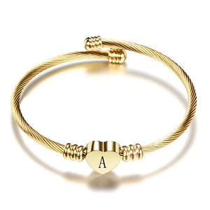 Heart Bangle Initial Charms Bracelet for Women