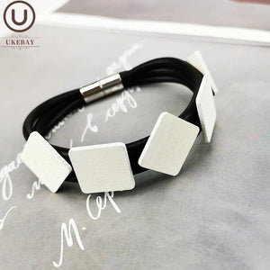 Wood Bracelet Women Gothic Bangles Square Wood Jewelry Rubber Jewelry