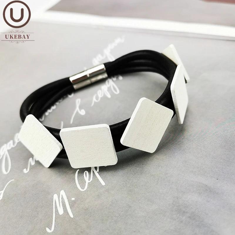 Wood Bracelet Women Gothic Bangles Square Wood Jewelry Rubber Jewelry