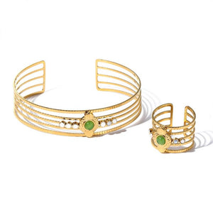 Vintage Stainless Steel Cuff Bracelet and Ring Set