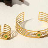 Vintage Stainless Steel Cuff Bracelet and Ring Set