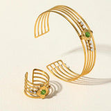 Vintage Stainless Steel Cuff Bracelet and Ring Set
