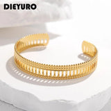 316L Stainless Steel Geometric Hollow Bangle Women Cuff Bracelet 