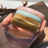 Vintage Tortoiseshell Resin Bracelet Geometric Round Bangle for Women