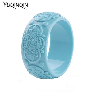 Vintage Resin Cuff Engraved Flowers Bracelets Bangles for Women