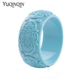 Vintage Resin Cuff Engraved Flowers Bracelets Bangles for Women