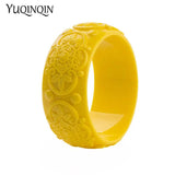 Vintage Resin Cuff Engraved Flowers Bracelets Bangles for Women