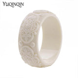 Vintage Resin Cuff Engraved Flowers Bracelets Bangles for Women