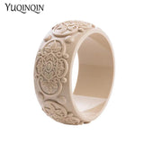 Vintage Resin Cuff Engraved Flowers Bracelets Bangles for Women