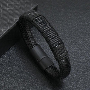 Men Leather Bracelets Stainless Steel Braided Rope Jewelry