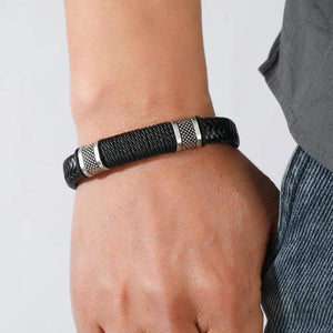 Men Leather Bracelets Stainless Steel Braided Rope Jewelry