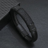 Men Leather Bracelets Stainless Steel Braided Rope Jewelry