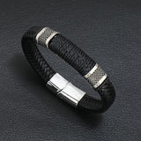 Men Leather Bracelets Stainless Steel Braided Rope Jewelry