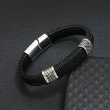 Men Leather Bracelets Stainless Steel Braided Rope Jewelry
