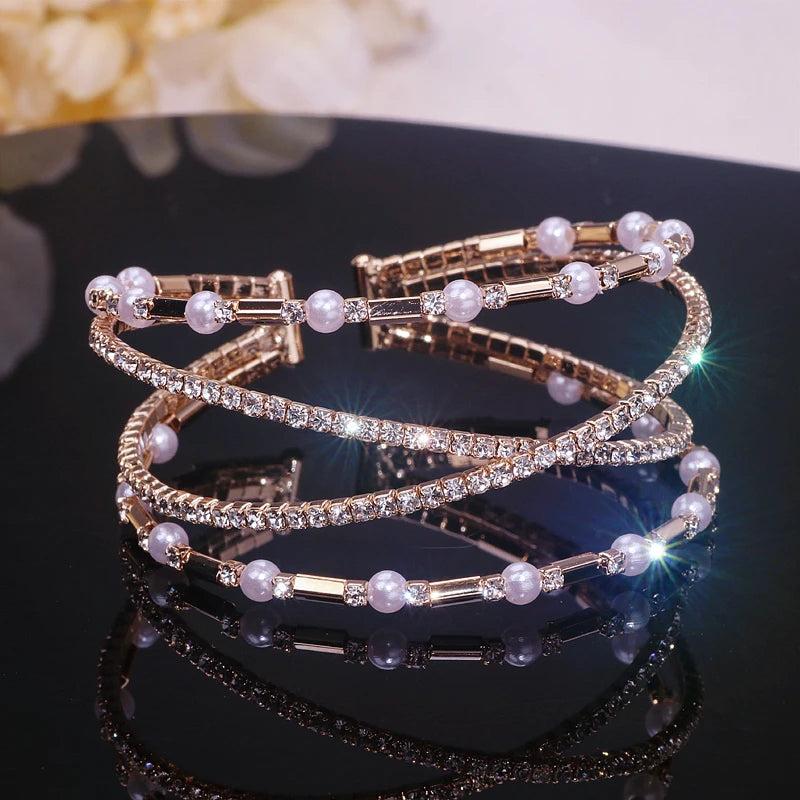 Crystal Bracelet & Bangles Charm Pearl Cuff Wedding Jewelry