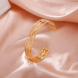 Skyrim Boho Leaves Cuff Bracelet Women Stainless Steel Adjustable Bangle