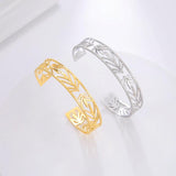 Skyrim Boho Leaves Cuff Bracelet Women Stainless Steel Adjustable Bangle