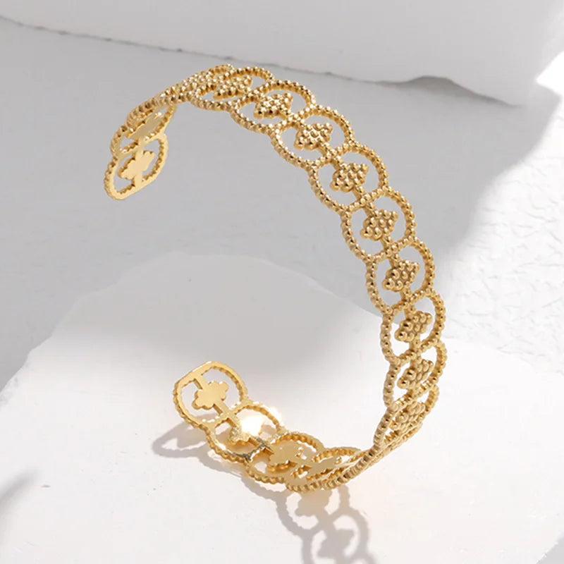 316L Stainless Steel Hollow C-shape Adjustable Bangle Retro Cuff Bracelet
