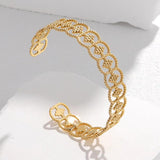 316L Stainless Steel Hollow C-shape Adjustable Bangle Retro Cuff Bracelet