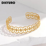 316L Stainless Steel Hollow C-shape Adjustable Bangle Retro Cuff Bracelet