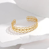 316L Stainless Steel Hollow C-shape Adjustable Bangle Retro Cuff Bracelet