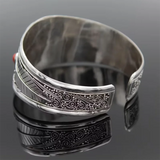Antique Silver Leaf Red Stone Bracelet Bangle for Women