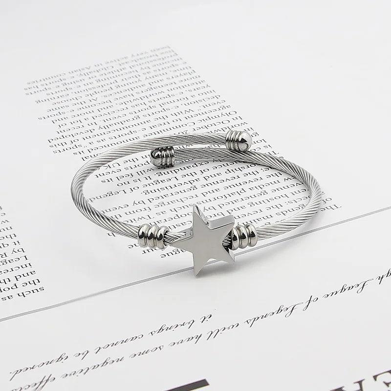 Star Shape Bangle Adjustable Size Bracelet High Stainless Steel