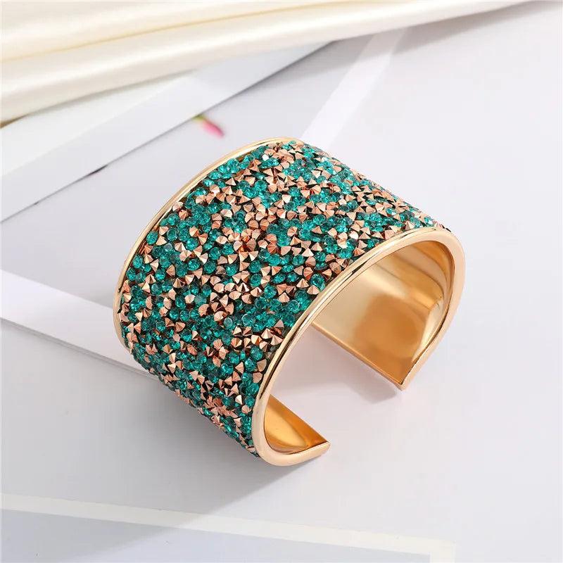 Bohemian Metal Zircon Bracelet Colored Rhinestone Wide Cuff