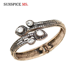 Vintage Antique Crystal Cuff Bracelet for Women - Ethnic Wedding Jewelry