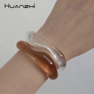Vintage Geometric Wave Resin Acrylic Cuff Bracelet for Women