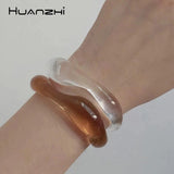 Vintage Geometric Wave Resin Acrylic Cuff Bracelet for Women