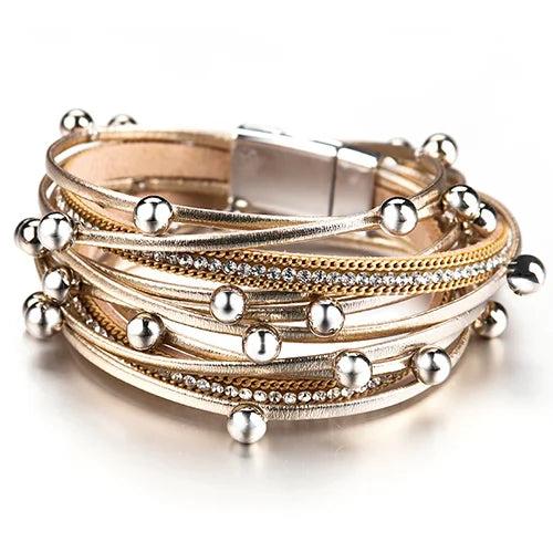 Bohemia Leather Bangle Bracelets Women Charm Alloy Bangles