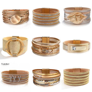 Bohemia Leather Bangle Bracelets Women Charm Alloy Bangles