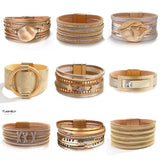 Bohemia Leather Bangle Bracelets Women Charm Alloy Bangles