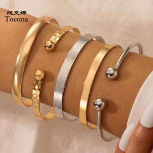 Colorful Alloy Metal Bangle Set for Women Open Bracelets Bohemian Jewelry