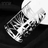 Hollow Wide Cuff Bracelet Bangle Silver Iron Open Big Bangles