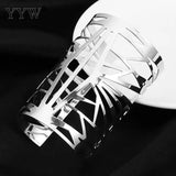 Hollow Wide Cuff Bracelet Bangle Silver Iron Open Big Bangles