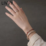 Minimalist Silver Texture Bracelet For Women Unique Bangles