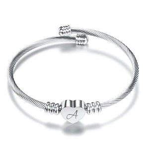 NIBASTAR Heart Cable Initial Bracelet A-Z Alphabet Bangles for Women Girls