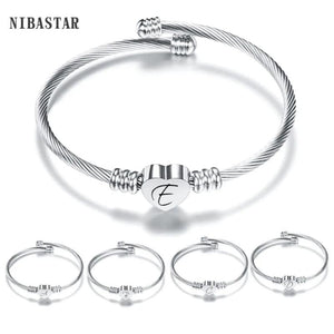 NIBASTAR Heart Cable Initial Bracelet A-Z Alphabet Bangles for Women Girls