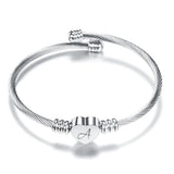 NIBASTAR Heart Cable Initial Bracelet A-Z Alphabet Bangles for Women Girls