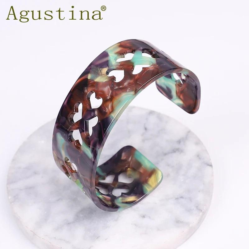 Bohemian Acrylic Heart Hollow Bracelet Bangle Wave Cuff Jewelry